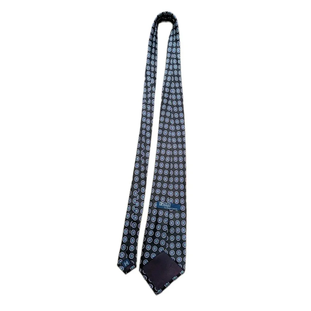 Vintage Polo Ralph Lauren Mens Silk Jacquard Tie Hand Made USA Geometric Foulard